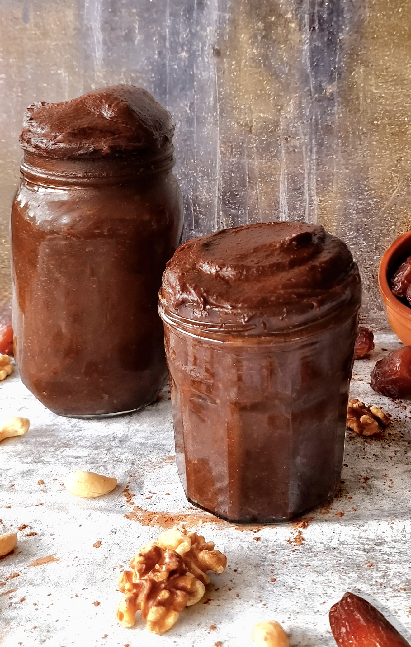 Ultimate thick Healthy Homemade Choco-Nuts Butter in a glass - it's paleo, vegan, Refined Sugar and Dairy Free