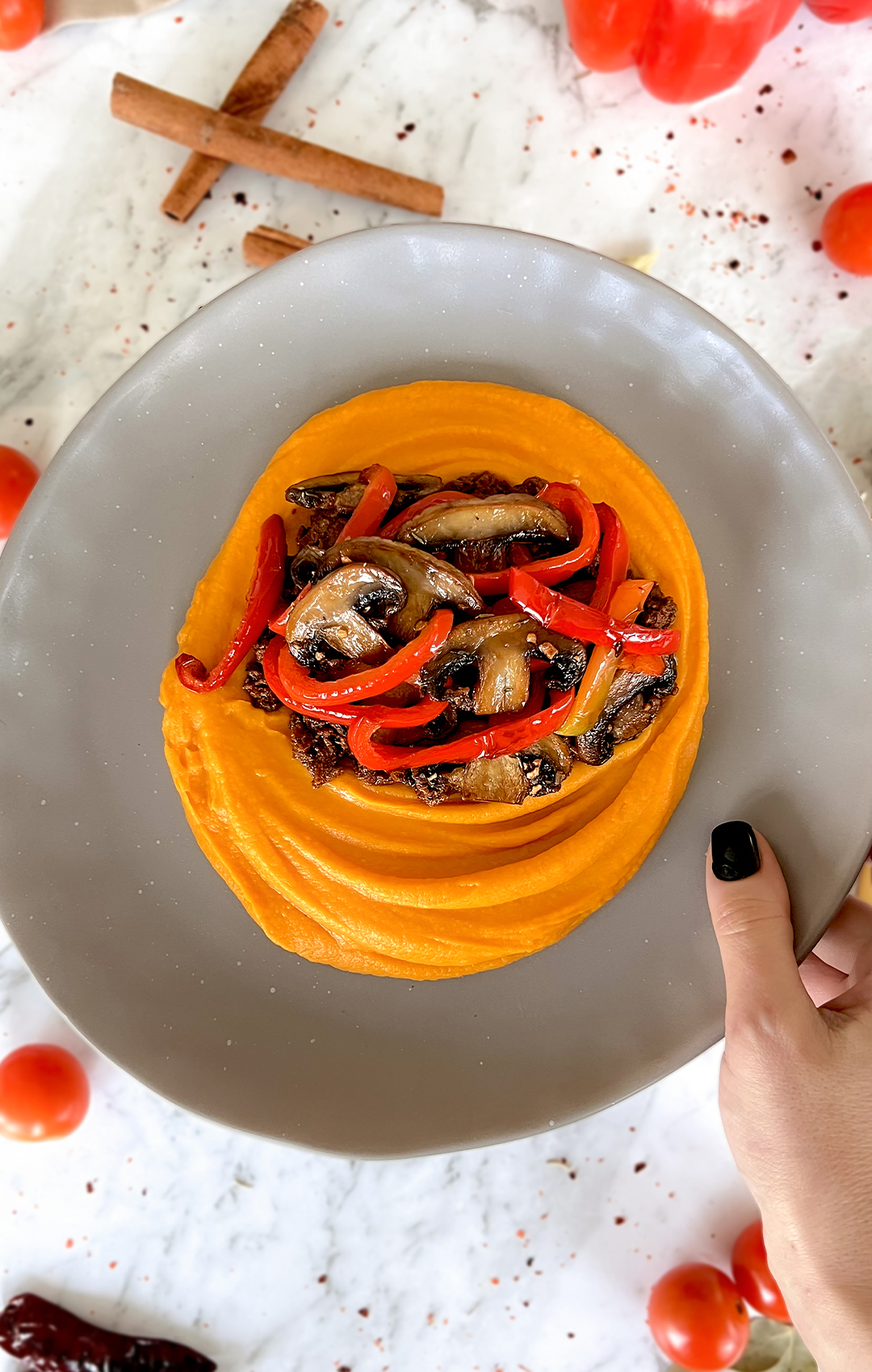 Silky Coconut Sweet Potato Purée with Spicy Lamb & Mushroom-Quick & Easy, Keto & Paleo