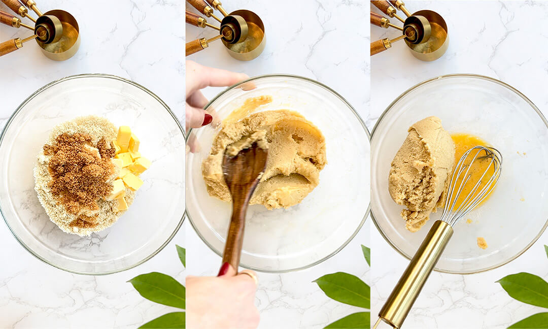Tips to Make the Best Almond Croissant Bars-Step-by-step image showing how to prepare the almond frangipane layer. Ingredients being mixed to form a smooth, creamy almond paste for layering. This rich filling is essential for the soft, nutty centre of these Healthy Almond Croissant Bars. Sugar-Free, Gluten-Free, Vegetarian.