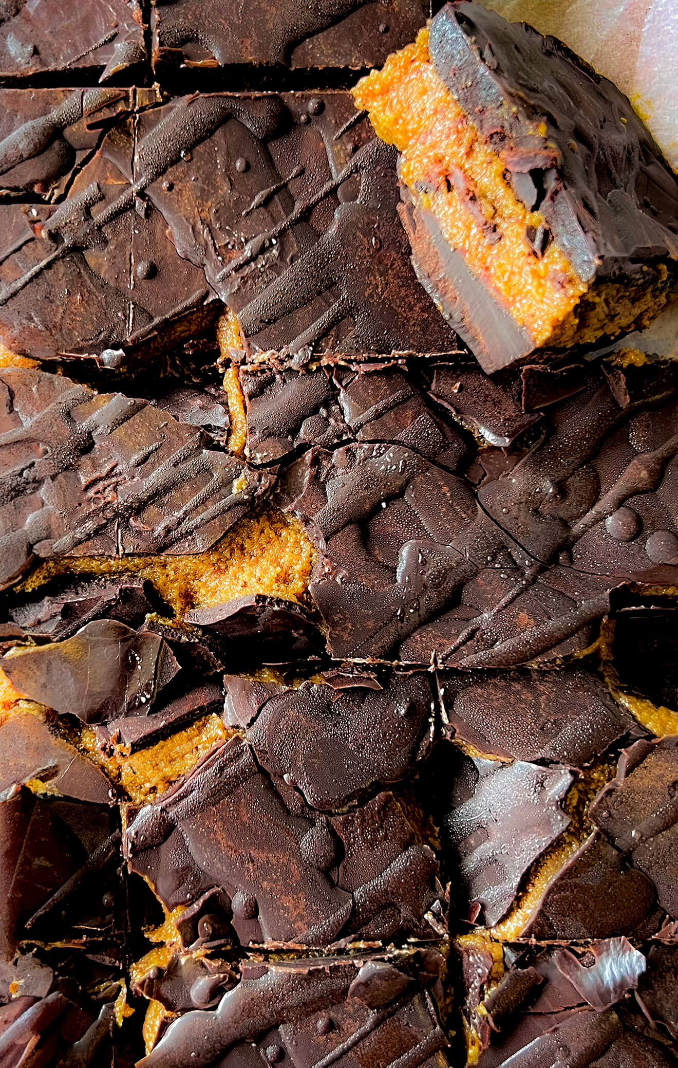 Chocolate Date Cashew Caramel Bars Crunchy shell with gooey caramel filling