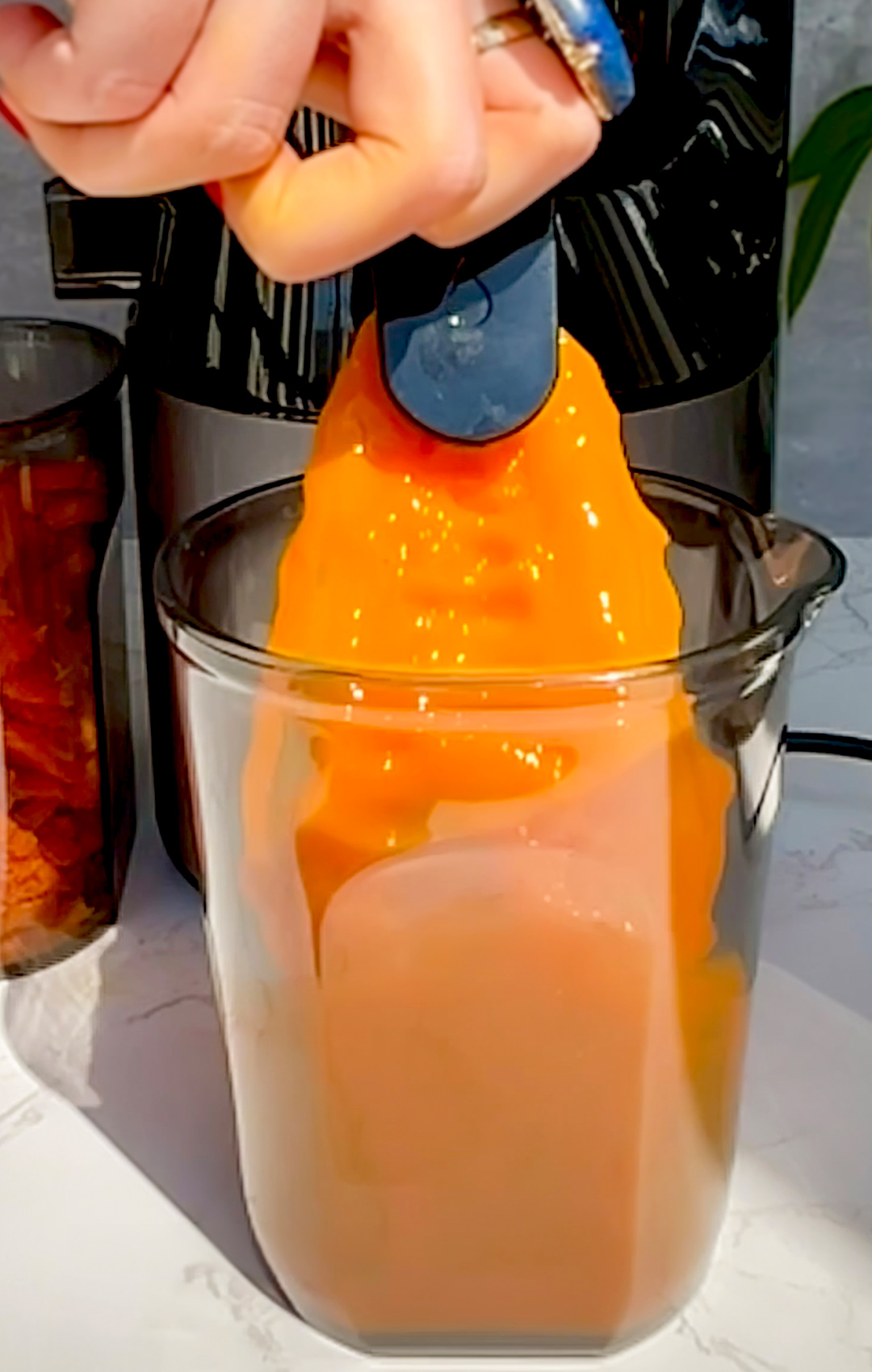 Cold and flu fighting juice, with orange, carrot, ginger, and turmeric – rich in vitamin C, anti-inflammatory benefits, supports digestion, detox, and skin glow