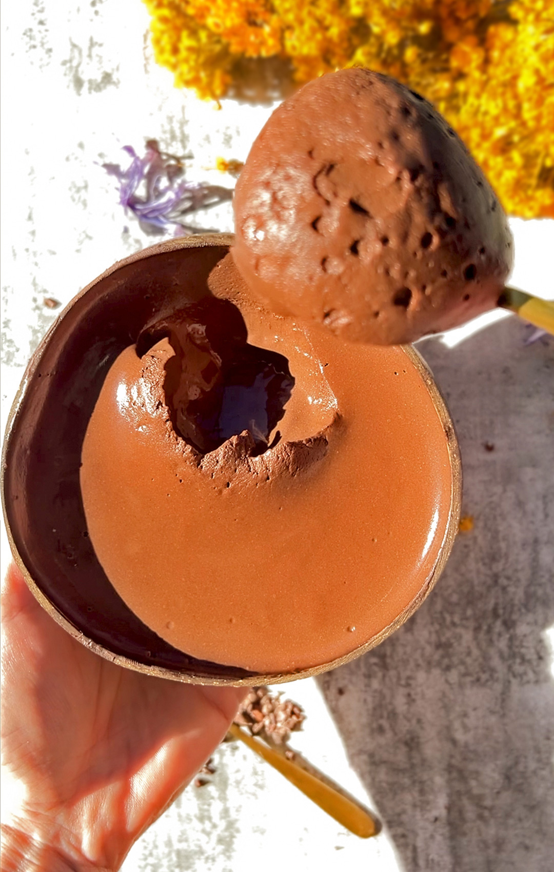 Spoonful of silky chocolate cottage cheese mousse, thick and rich like a cross between cheesecake and chocolate mousse. Low-carb, sugar-free, and keto-friendly.