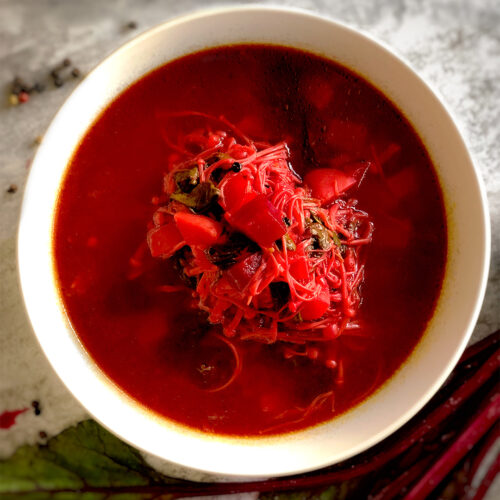 Immune-boosting beetroot, turnip, and enoki mushroom soup for cold and flu relief, comfort, and winter wellness