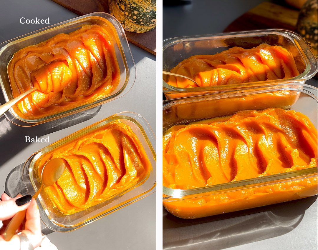 Perfect pumpkin puree baked vs cooked texture spoon swirl