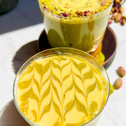 High protein pistachio cottage cheese pudding with creamy texture and swirl topping.smooth, creamy texture and decorative swirl topping. Made with cottage cheese, pistachios, dates, and matcha, this quick and easy dessert is blended, decorated, and chilled for a nourishing finish.