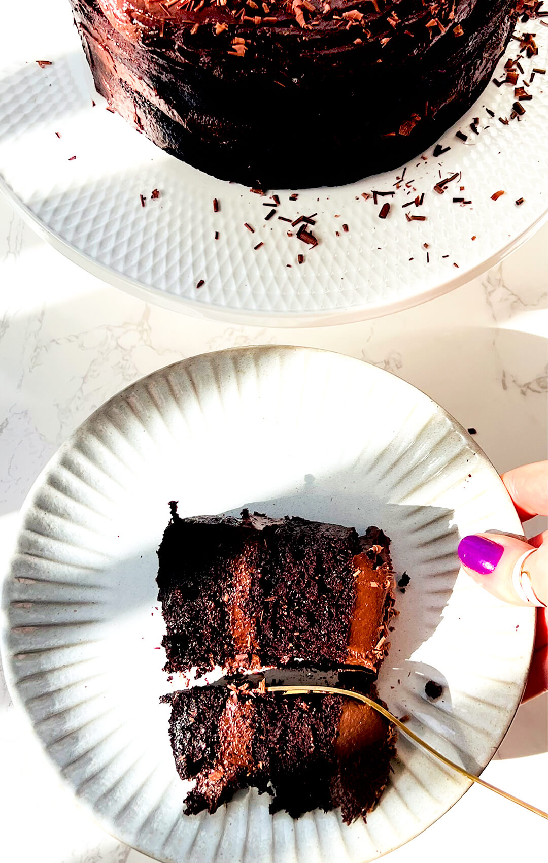 08 dairy free silky chocolate ganache cake overhead