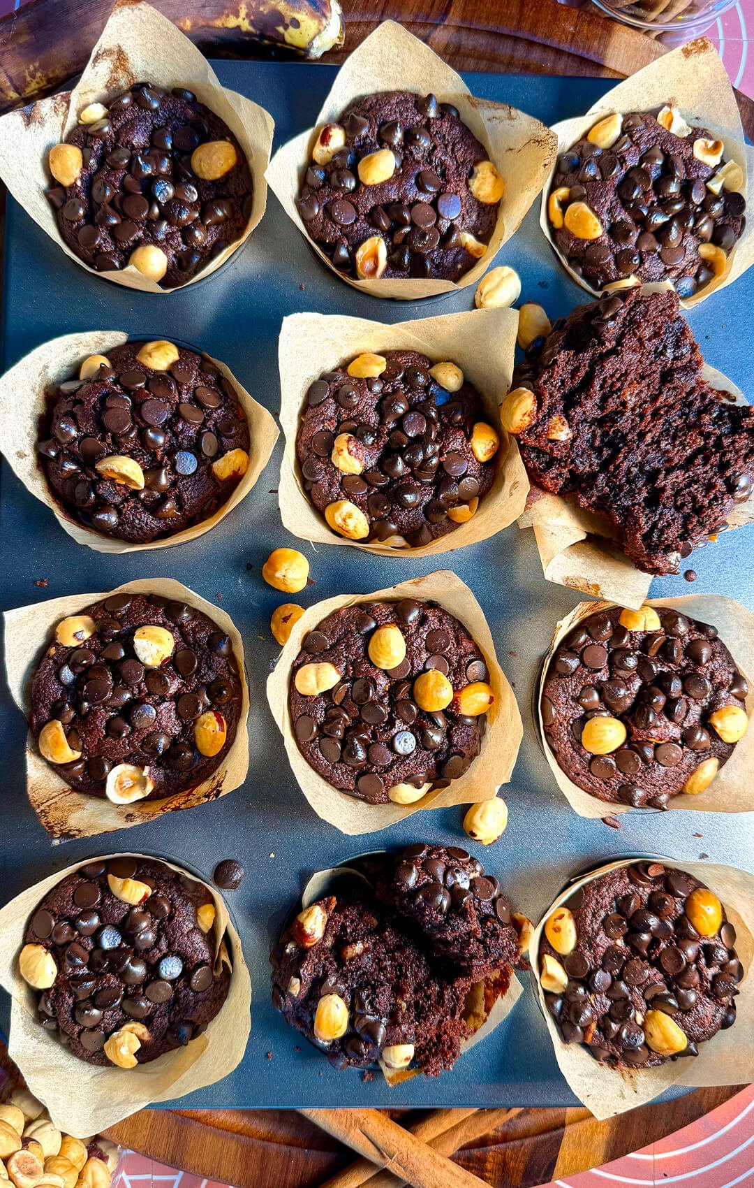 Fudgy Double Chocolate Banana Muffins Tray 01 1