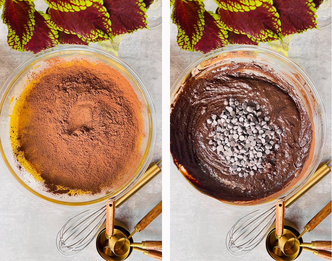 fudgy pumpkin brownie chocolate batter step by step