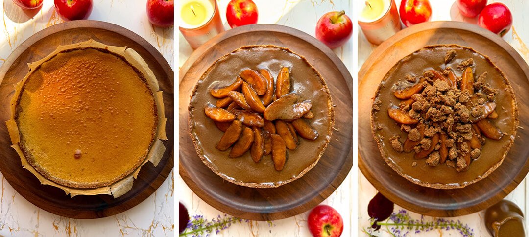 caramel apple pie cheesecake decorating steps