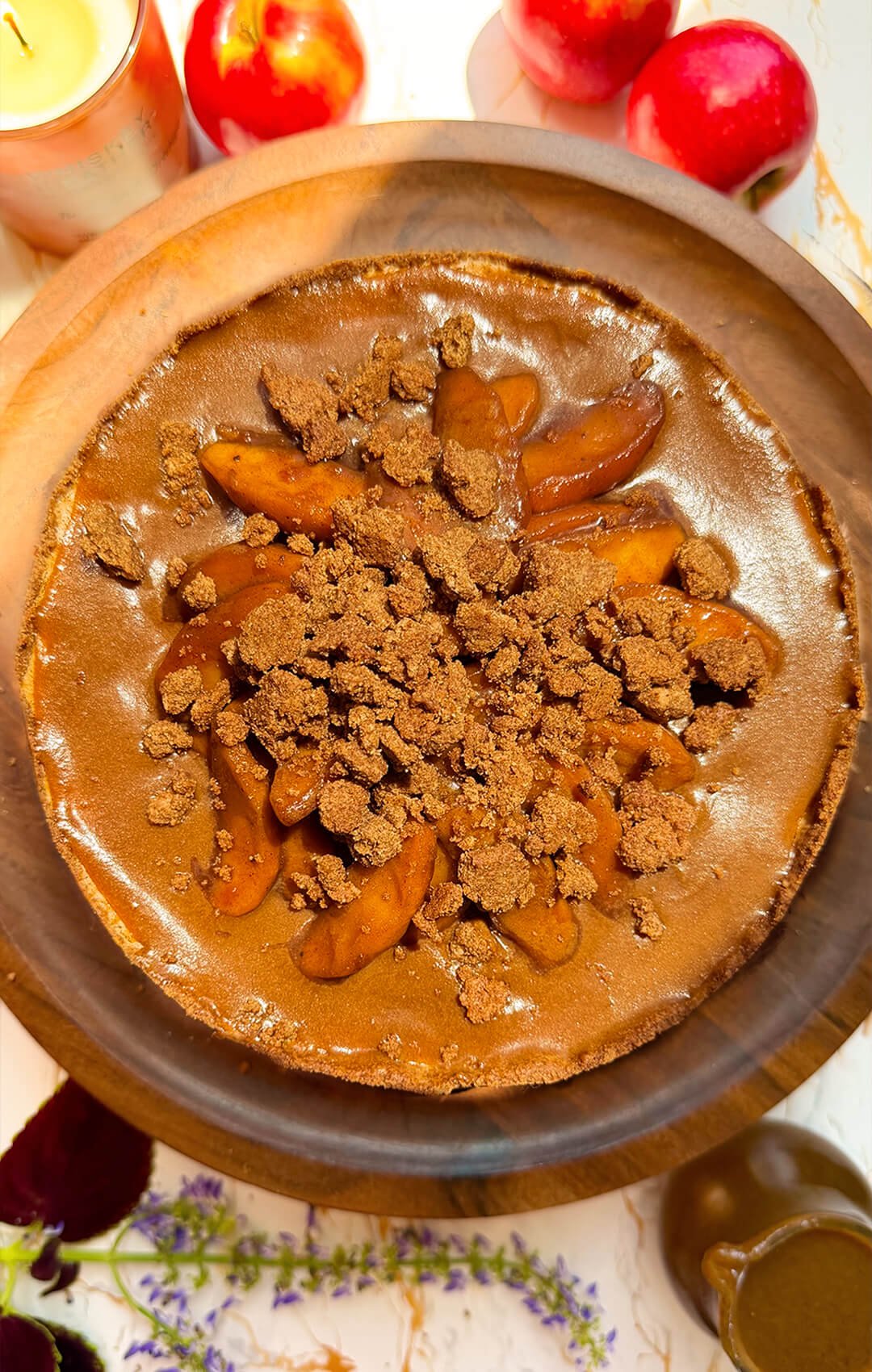 caramel apple pie cheesecake spiced almond crumble
