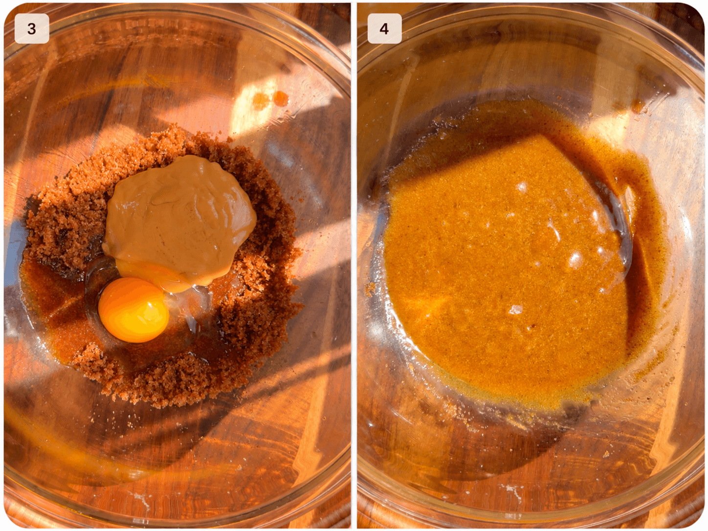 Almond butter and an egg added to the sweetener mixture, then mixed into a smooth batter for gluten-free chocolate chip cookie fries.